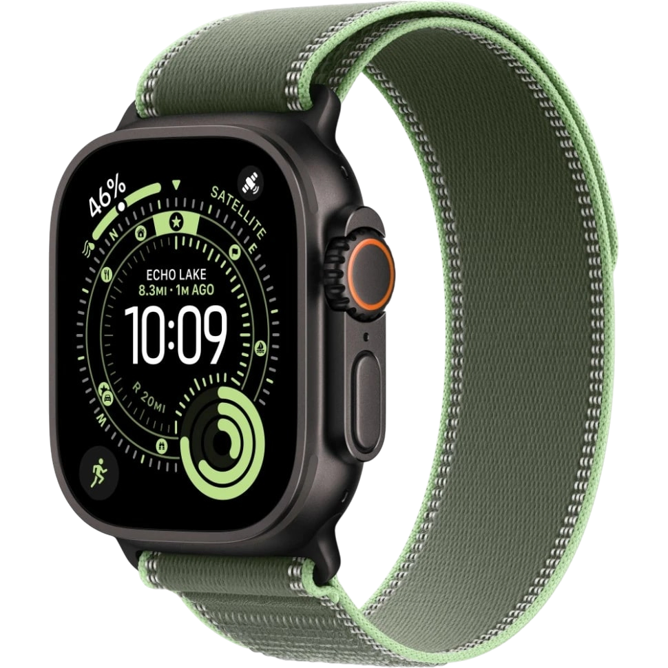 Apple Watch Ultra 3 49mm Черный Титан Ремешок M/L Trail Зеленого Цвета 2025